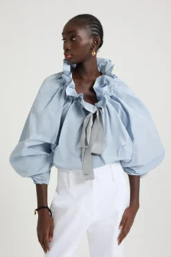 Blouse à manches bouffantes en faille recyclée
