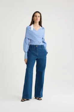 Blouse croisée en popeline de coton bio imprimée