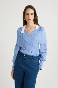 Blouse croisée en popeline de coton bio imprimée
