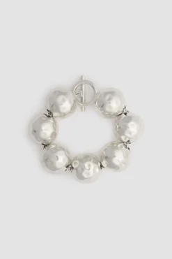 Bracelet à boules martelées en laiton argenté