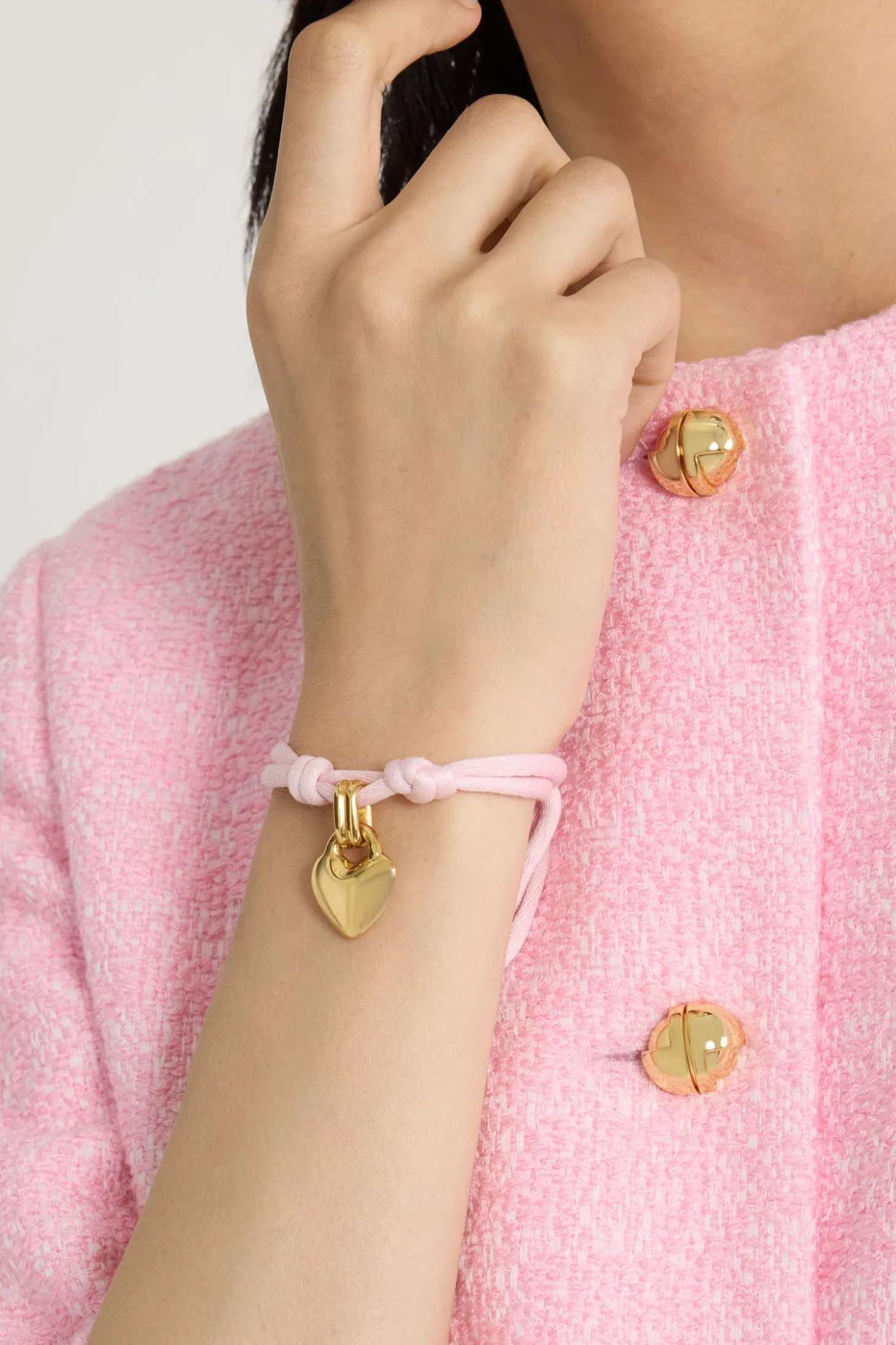 Bracelet cœur en laiton doré et coton