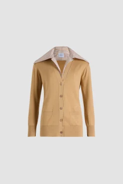 Cardigan à col trompe l'œil en maille de coton