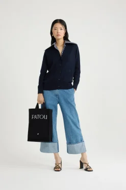 Cardigan à col trompe l'œil en maille de coton