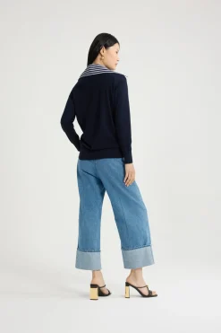 Cardigan à col trompe l'œil en maille de coton