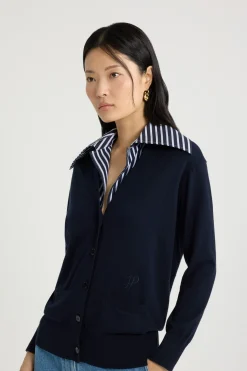 Cardigan à col trompe l'œil en maille de coton