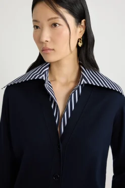 Cardigan à col trompe l'œil en maille de coton