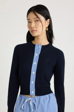 Cardigan à monogramme JP brodé en maille de coton
