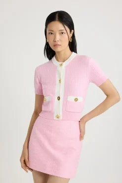 Cardigan court en maille de coton gaufrée