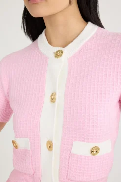 Cardigan court en maille de coton gaufrée