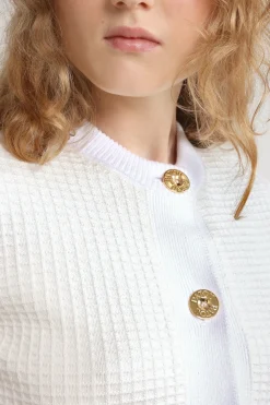 Cardigan court en maille de coton gaufrée
