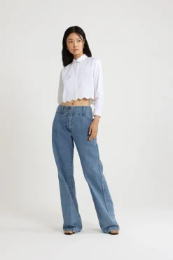 Chemise courte festonnée en popeline de coton bio