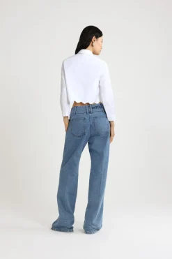 Chemise courte festonnée en popeline de coton bio