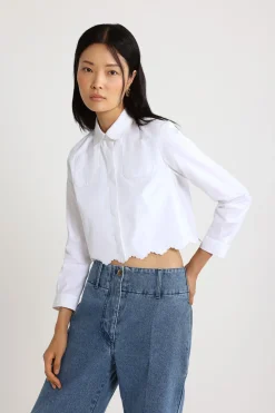 Chemise courte festonnée en popeline de coton bio