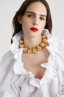 Collier à boules martelées en laiton doré
