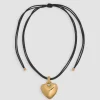 Collier à pendentif cœur en laiton doré et coton