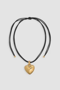Collier à pendentif cœur en laiton doré et coton