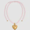 Collier à pendentif cœur en laiton doré et coton