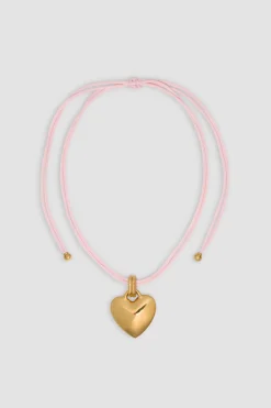 Collier à pendentif cœur en laiton doré et coton
