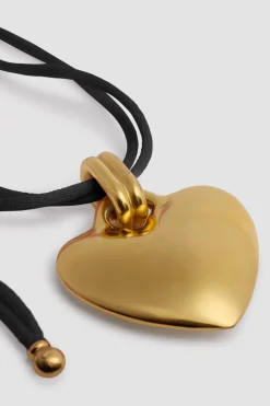 Collier à pendentif cœur en laiton doré et coton