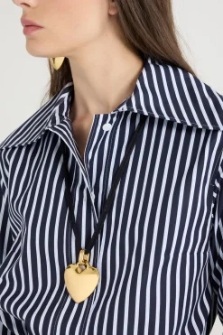 Collier à pendentif cœur en laiton doré et coton