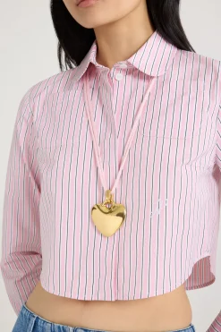 Collier à pendentif cœur en laiton doré et coton