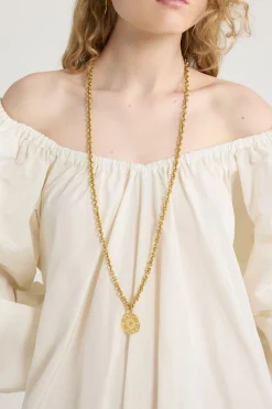 Collier à pendentif pièce en laiton doré