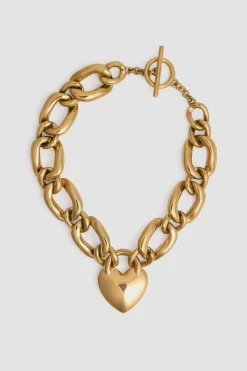 Collier chaîne à cœur en laiton doré