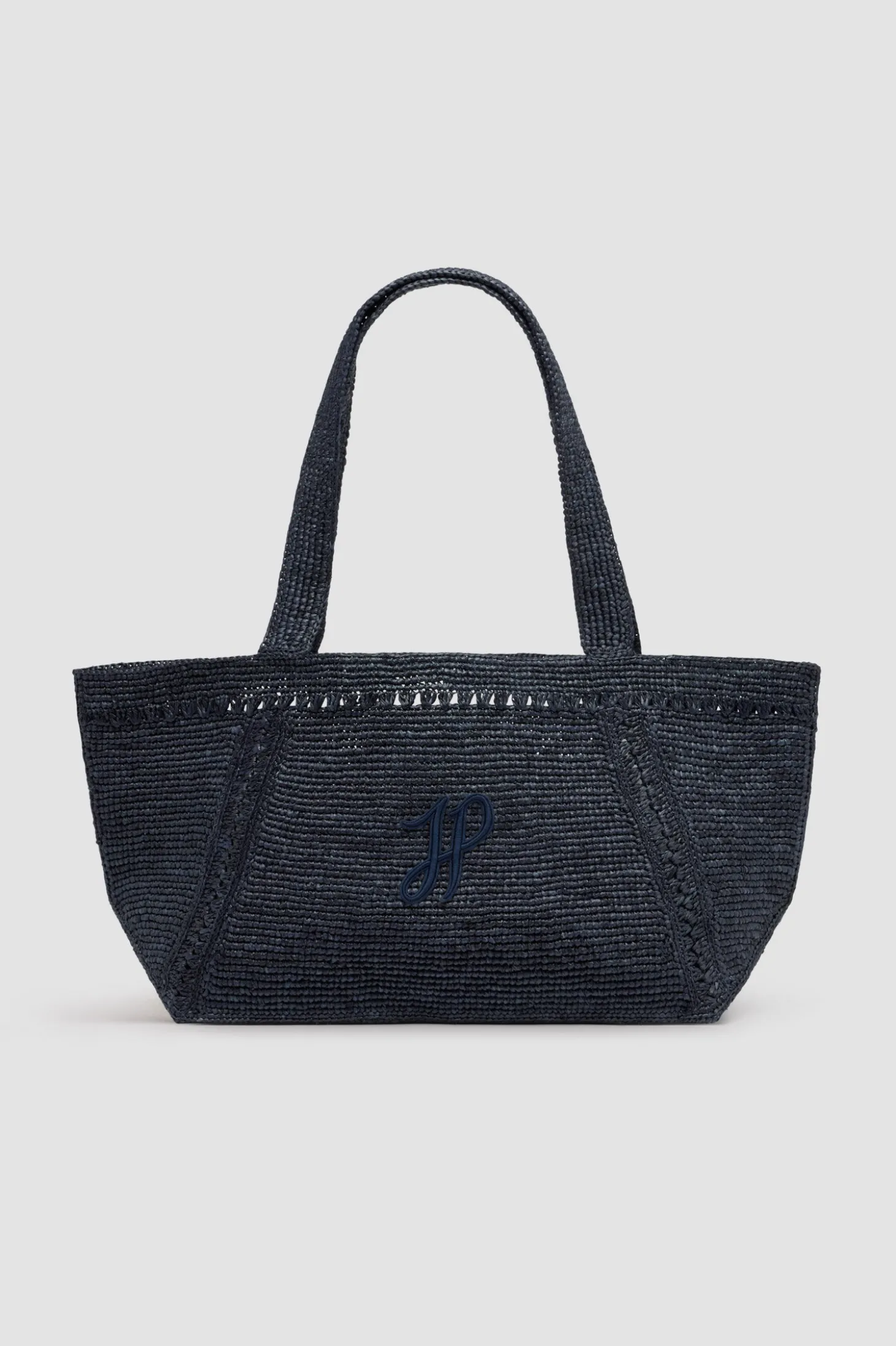 Grand cabas trapèze à monogramme JP en raphia