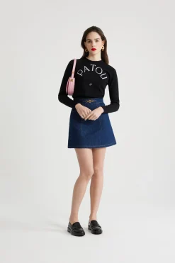 Jupe courte à médaillon en denim de coton bio