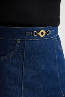 Jupe courte à médaillon en denim de coton bio