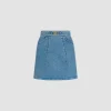 Jupe courte évasée en denim de coton