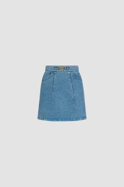 Jupe courte évasée en denim de coton