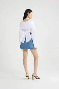 Jupe courte évasée en denim de coton