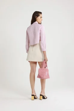 Jupe courte évasée en denim de coton