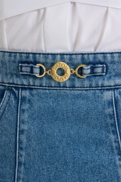 Jupe courte évasée en denim de coton