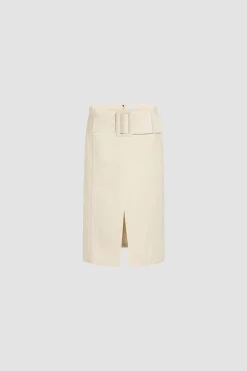 Jupe midi ceinturée en denim de coton