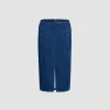 Jupe midi ceinturée en denim de coton