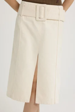 Jupe midi ceinturée en denim de coton