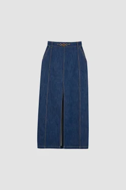 Jupe midi fendue en denim bio