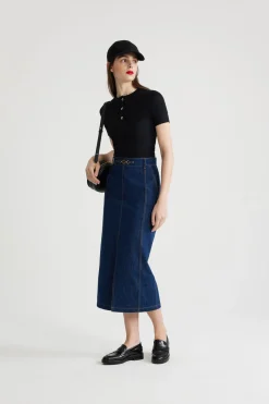 Jupe midi fendue en denim bio