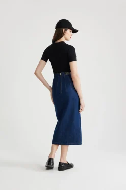 Jupe midi fendue en denim bio