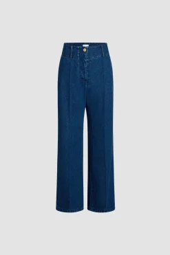Pantalon à ceinture large en denim de coton