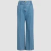 Pantalon à ceinture large en denim de coton