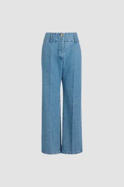 Pantalon à ceinture large en denim de coton