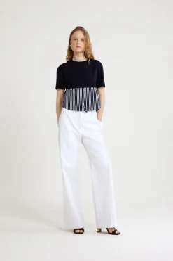 Pantalon à ceinture large en gabardine de coton bio