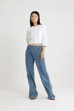 Pantalon à ceinture large en denim de coton