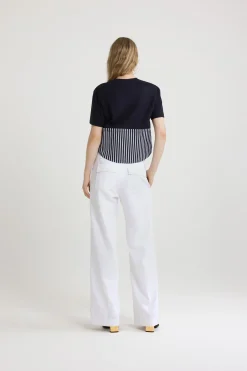 Pantalon à ceinture large en gabardine de coton bio