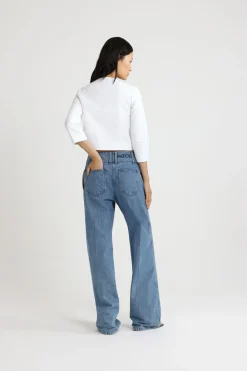 Pantalon à ceinture large en denim de coton