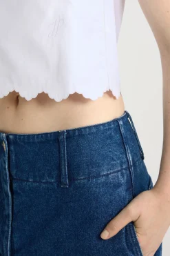 Pantalon à ceinture large en denim de coton