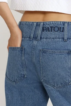 Pantalon à ceinture large en denim de coton